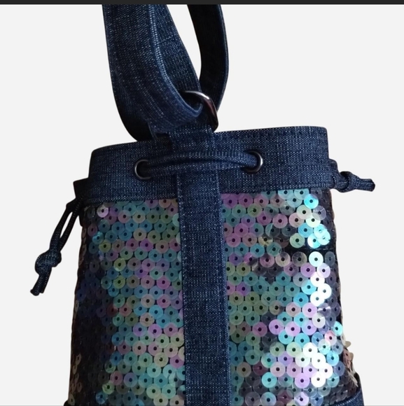 Authentic Chanel Sequins Mini Denim Bucket Bag - Picture 5 of 8
